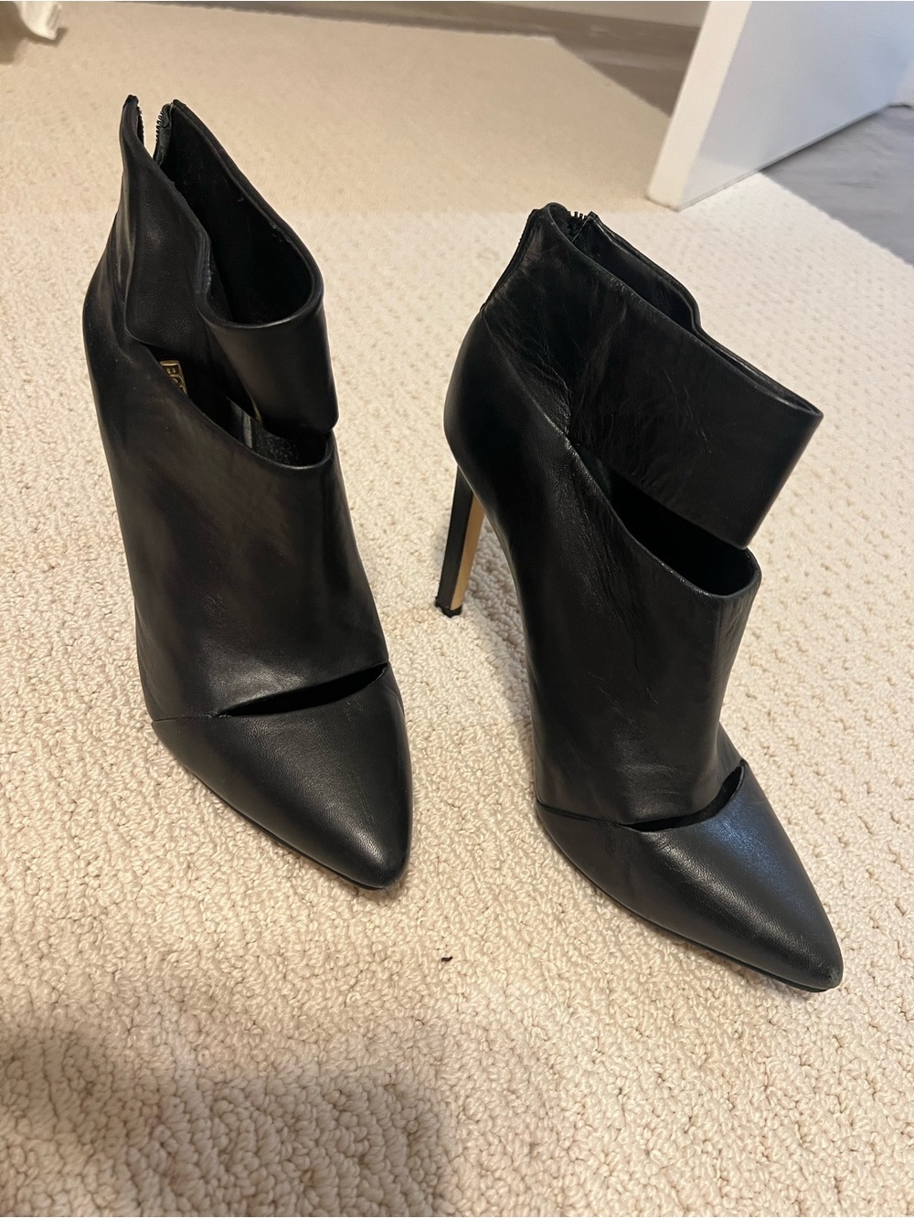 BCBGeneration Black Pointed Toe Cutout Leather Stiletto Ankle Boots